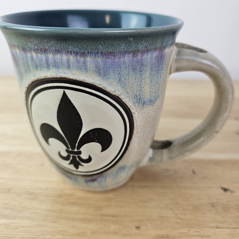 Ceramic Pottery Fleur De Lys Coffee Tea Mug Cup Stoneware French Country